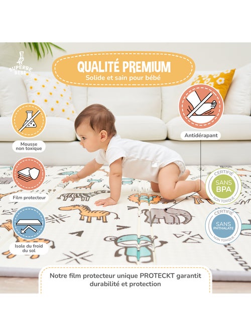 Tapis d'éveil pliable en mousse, réversible et imperméable - 200x180x1,5 - FOX | SUPERBE BEBE - Kiabi Tapis d'éveil pliable en mousse, réversible et imperméable - 200x180x1,5 - FOX | SUPERBE BEBE - Kiabi