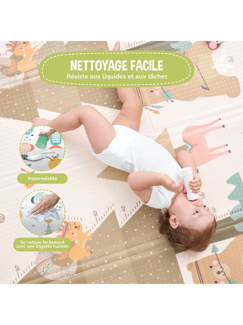Tapis d'éveil pliable en mousse, réversible et imperméable - 200x180x1,5 - INDIANS | SUPERBE BEBE Beige - Kiabi