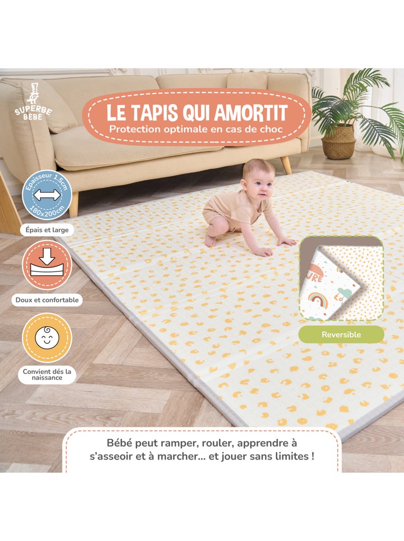 Tapis d'éveil pliable en mousse, réversible et imperméable 200x180x1,5-PURE BIG LOVE| SUPERBE BEBE Vert d'eau - Kiabi