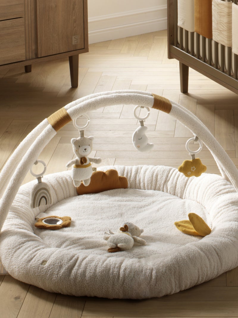 Tapis d'éveil rond en bouclette coton bio - sauthon Blanc Jaune - Kiabi