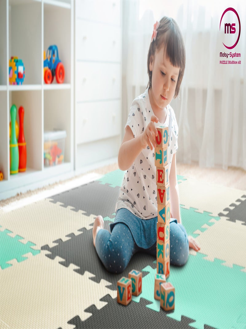 Tapis d'eveil tapis puzzle bébé 120*90*1,2 cm, 12 pièces avec des bords Multicolore - Kiabi