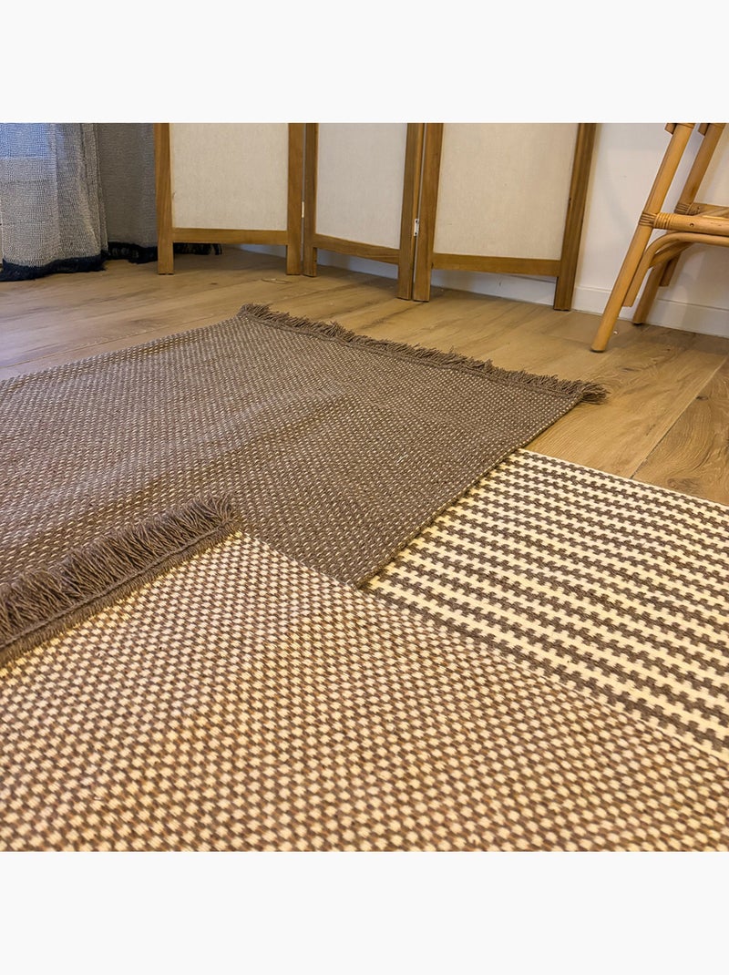 Tapis en laine et coton à motif géométrique Beige clair - Kiabi
