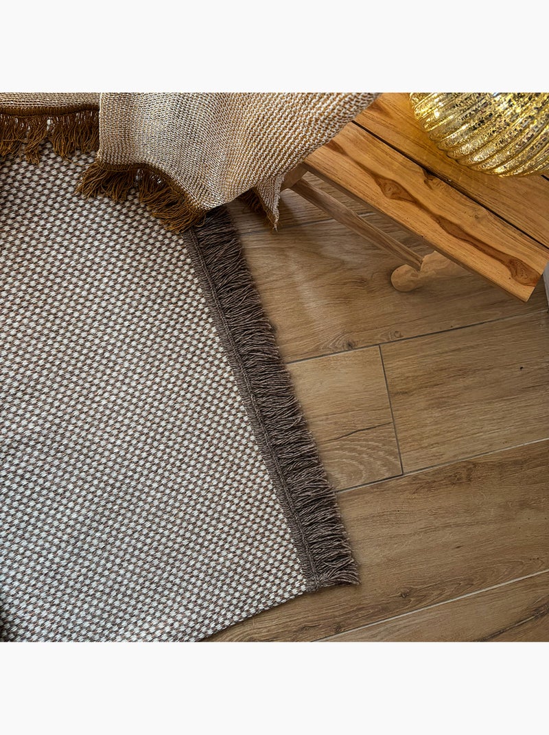 Tapis en laine et coton à motif géométrique Beige clair - Kiabi