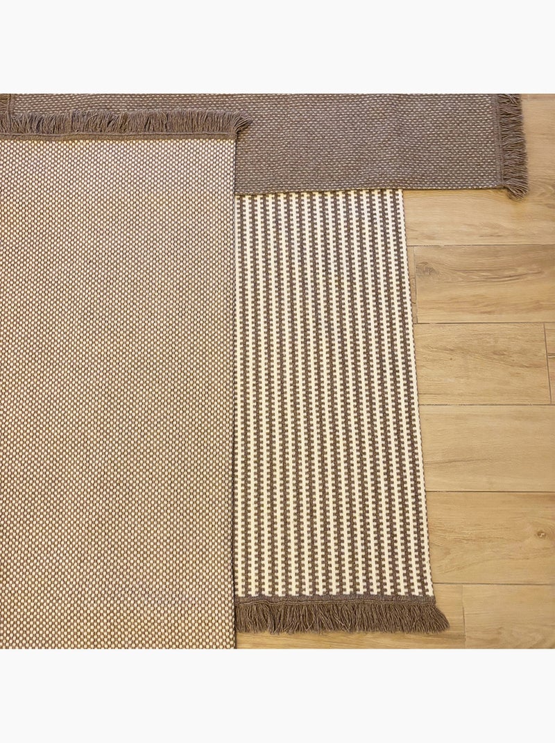 Tapis en laine et coton à motif pointillé texturé Beige clair - Kiabi
