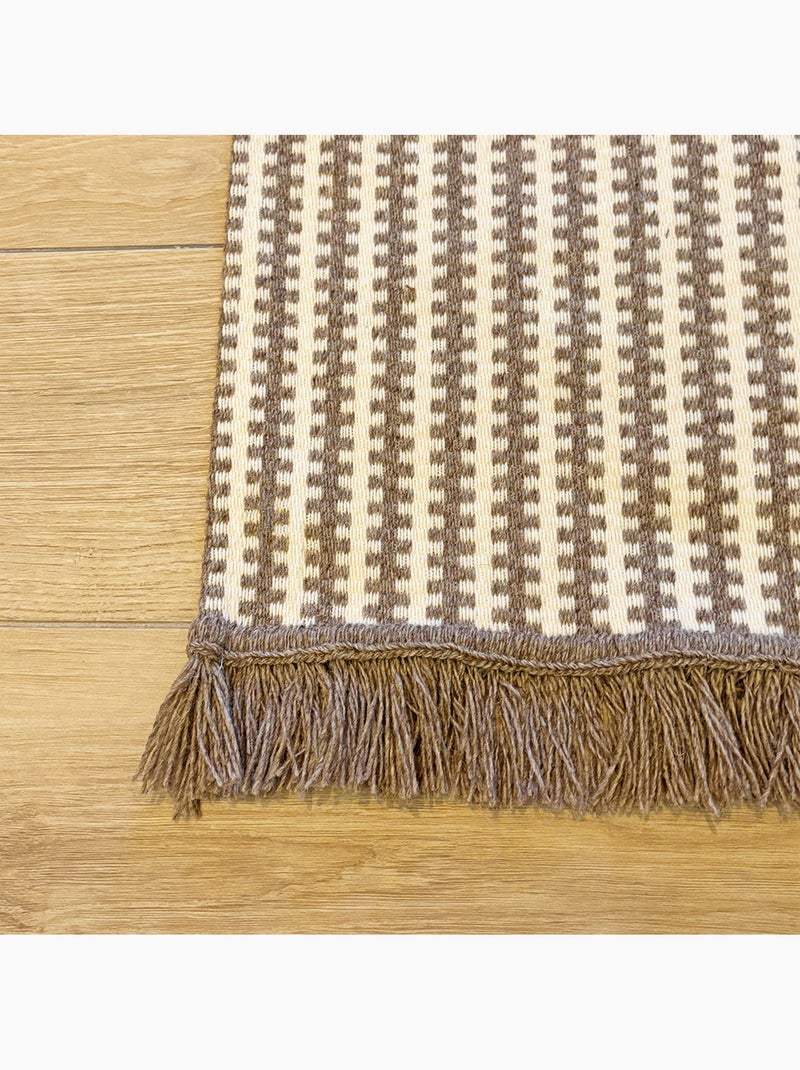 Tapis en laine et coton à motif rayé graphique Beige clair - Kiabi