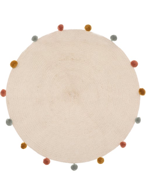 Tapis enfant rond à pompons en coton arlequin - Kiabi