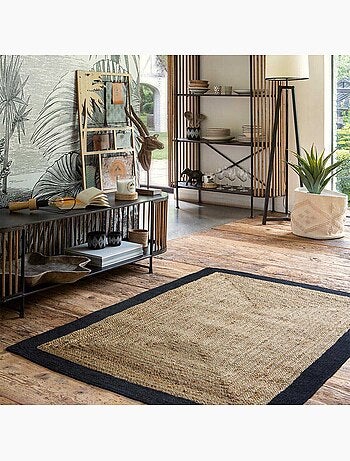 Tapis "Kahi" en jute bord noir 120x170cm