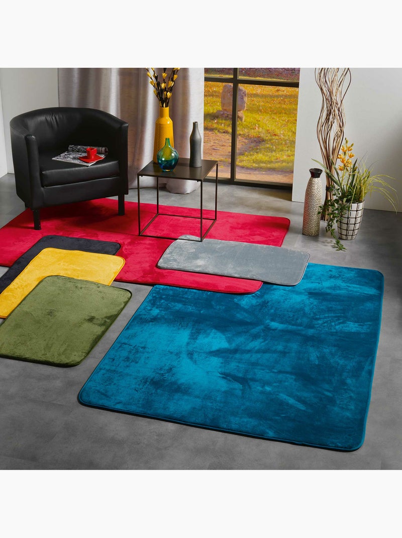 Tapis rectangle – flanelle unie ultra douce – finition biais Bleu - Kiabi