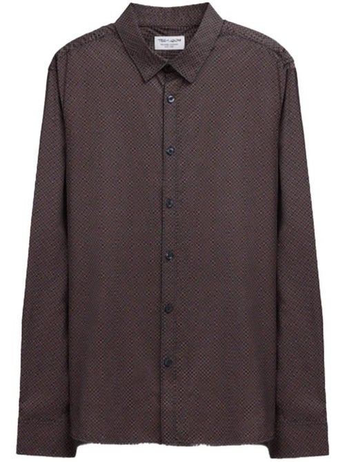 Teddy Smith Carton Stretch Heren Overhemd Bruin - Kiabi Teddy Smith Carton Stretch Heren Overhemd Bruin - Kiabi