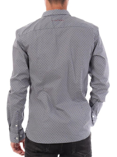Teddy Smith Carton Stretch Herenoverhemd met Blauwe Print - Kiabi Teddy Smith Carton Stretch Herenoverhemd met Blauwe Print - Kiabi