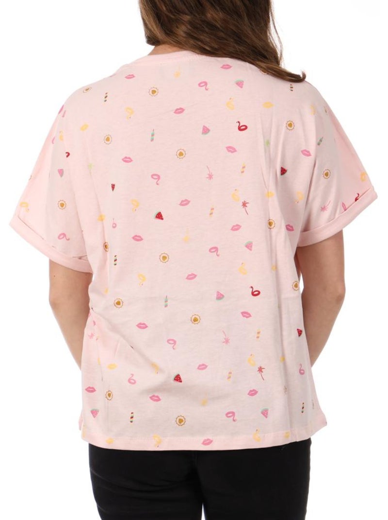 Teddy Smith Kady T-shirt voor dames met rozenprint Roze - Kiabi