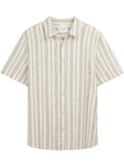 Teddy Smith Pietro Stripe Beige Linnen overhemd voor Heren - Kiabi Teddy Smith Pietro Stripe Beige Linnen overhemd voor Heren - Kiabi