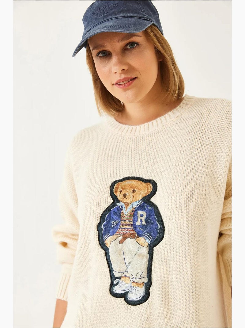 Teddybeer print oversized gebreide trui lucci Klei-beige - Kiabi