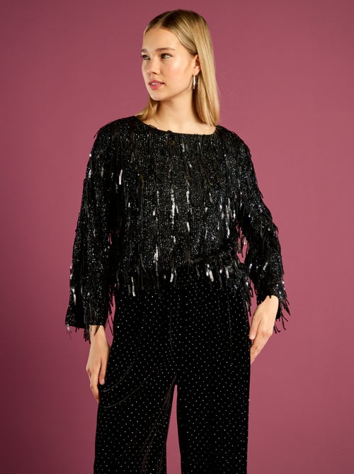 Tee-shirt à franges et sequins - Kiabi