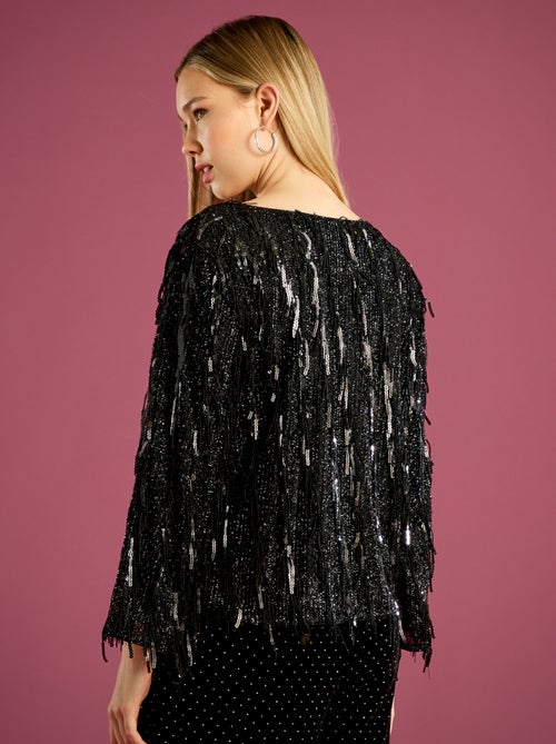 Tee-shirt à franges et sequins - Kiabi