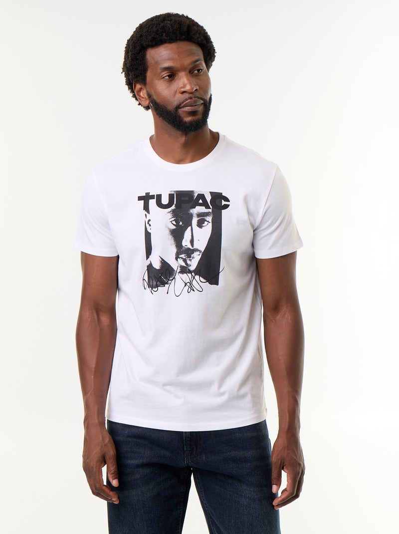 Tee-shirt à manches courtes 'Tupac' Blanc - Kiabi