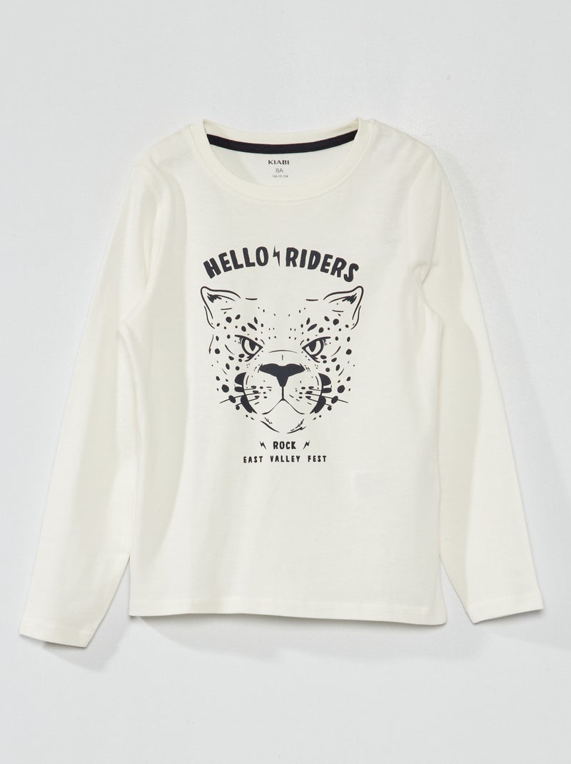 Tee-shirt à manches longues avec imprimé Beige - Kiabi