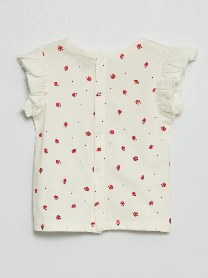 Tee-shirt à manches volantées Blanc fraise - Kiabi