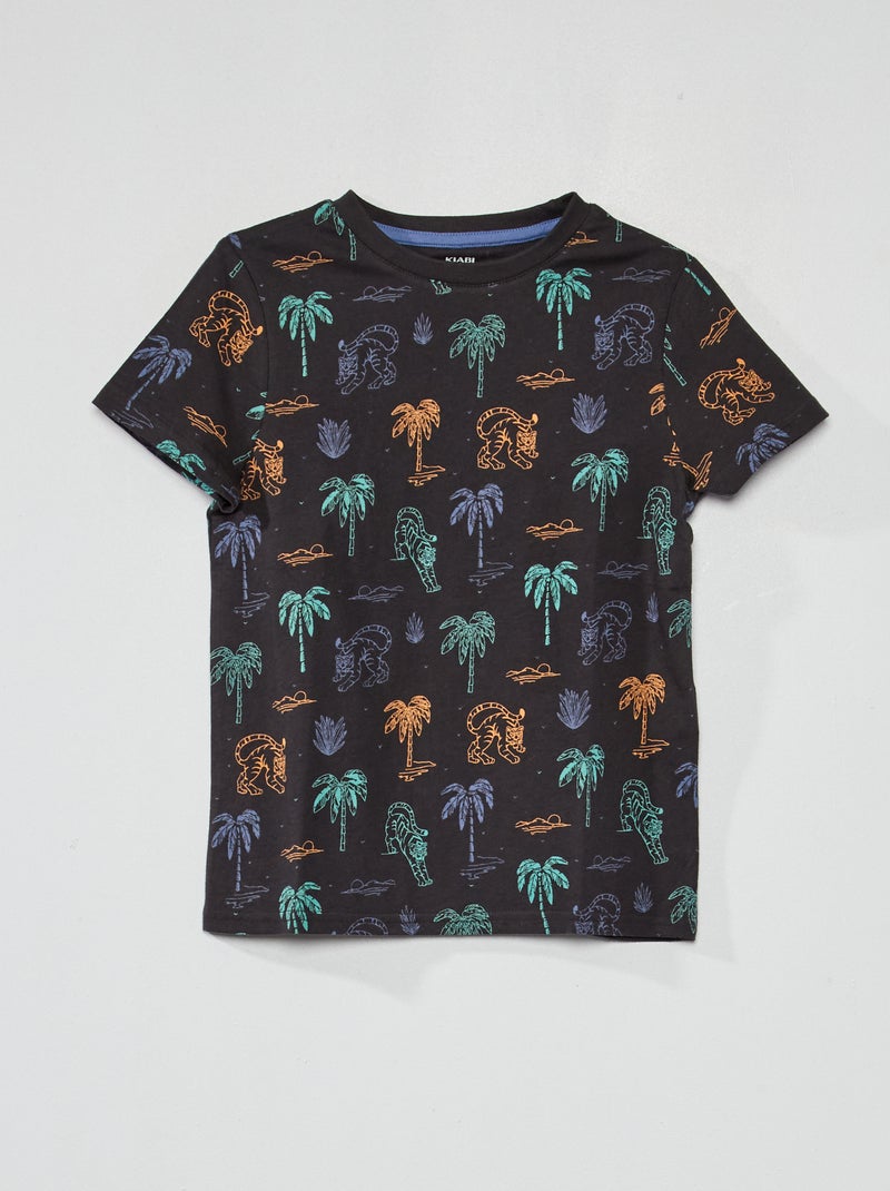 Tee-shirt à motif pur coton Gris 'tigre' - Kiabi