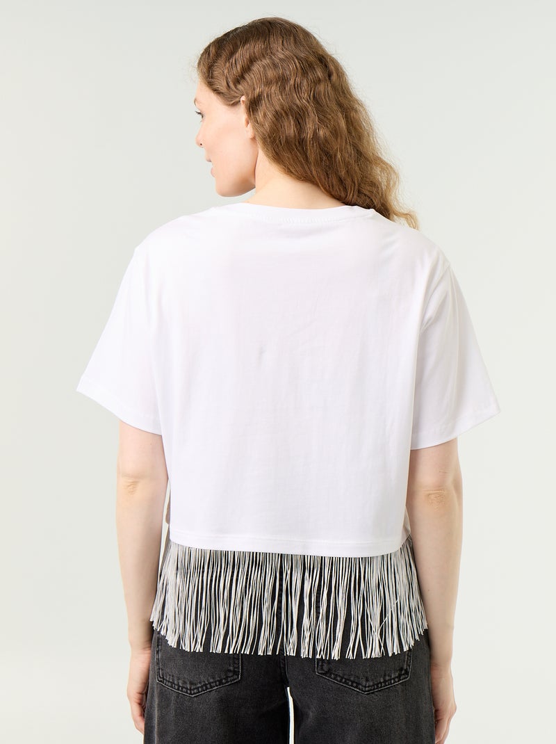 Tee-shirt basique à franges Blanc - Kiabi
