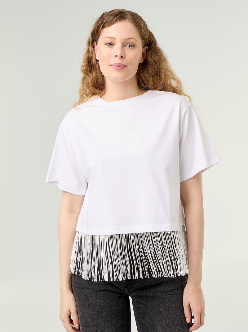 Tee-shirt basique à franges Blanc - Kiabi