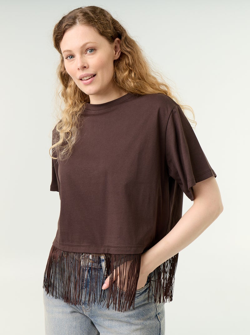 Tee-shirt basique à franges Marron - Kiabi