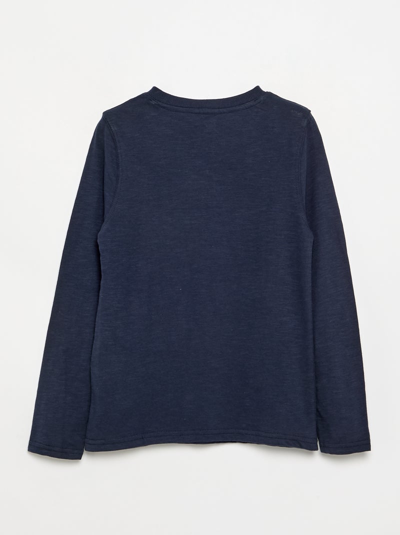 Tee-shirt basique col tunisien Bleu - Kiabi