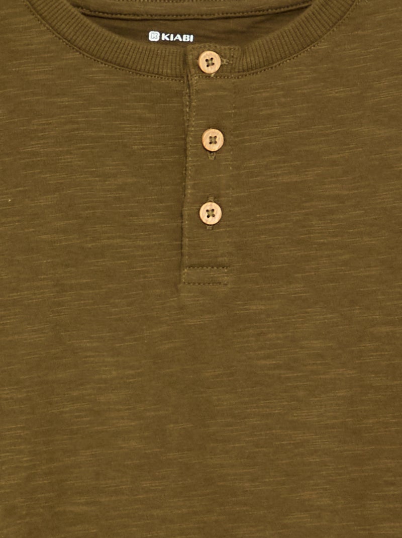 Tee-shirt basique col tunisien Vert - Kiabi
