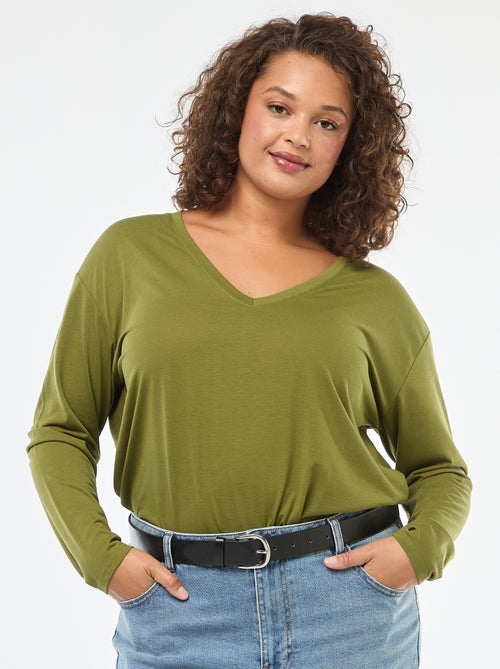 Tee-shirt basique col V et manches 3/4 - Kiabi