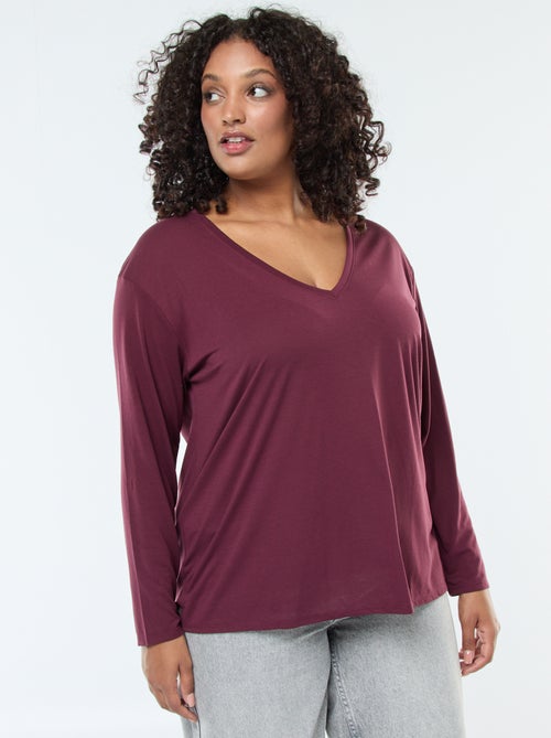 Tee-shirt basique col V et manches 3/4 - Kiabi