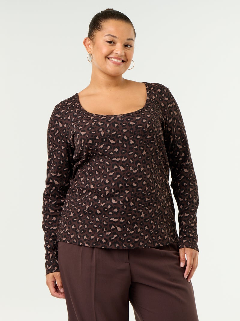 Tee-shirt basique en rib Marron - Kiabi