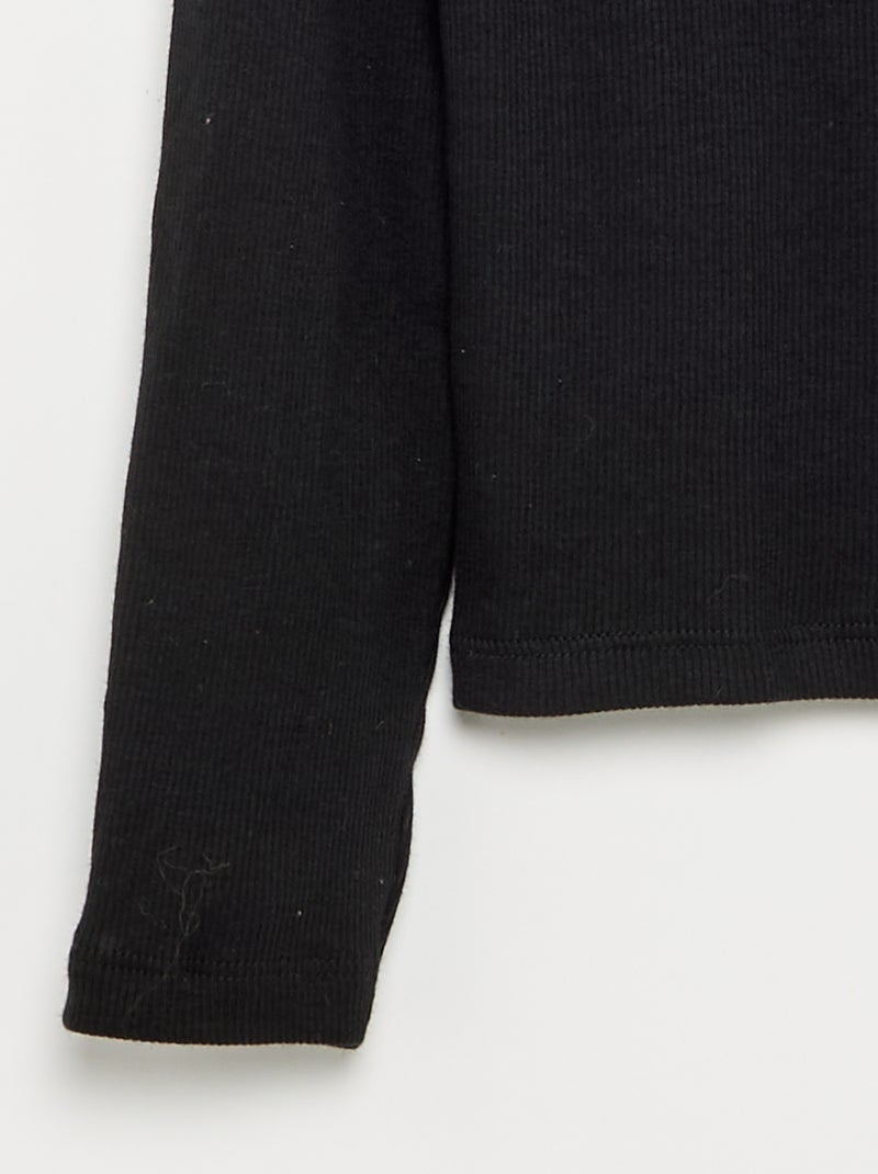 Tee-shirt basique en rib Noir - Kiabi