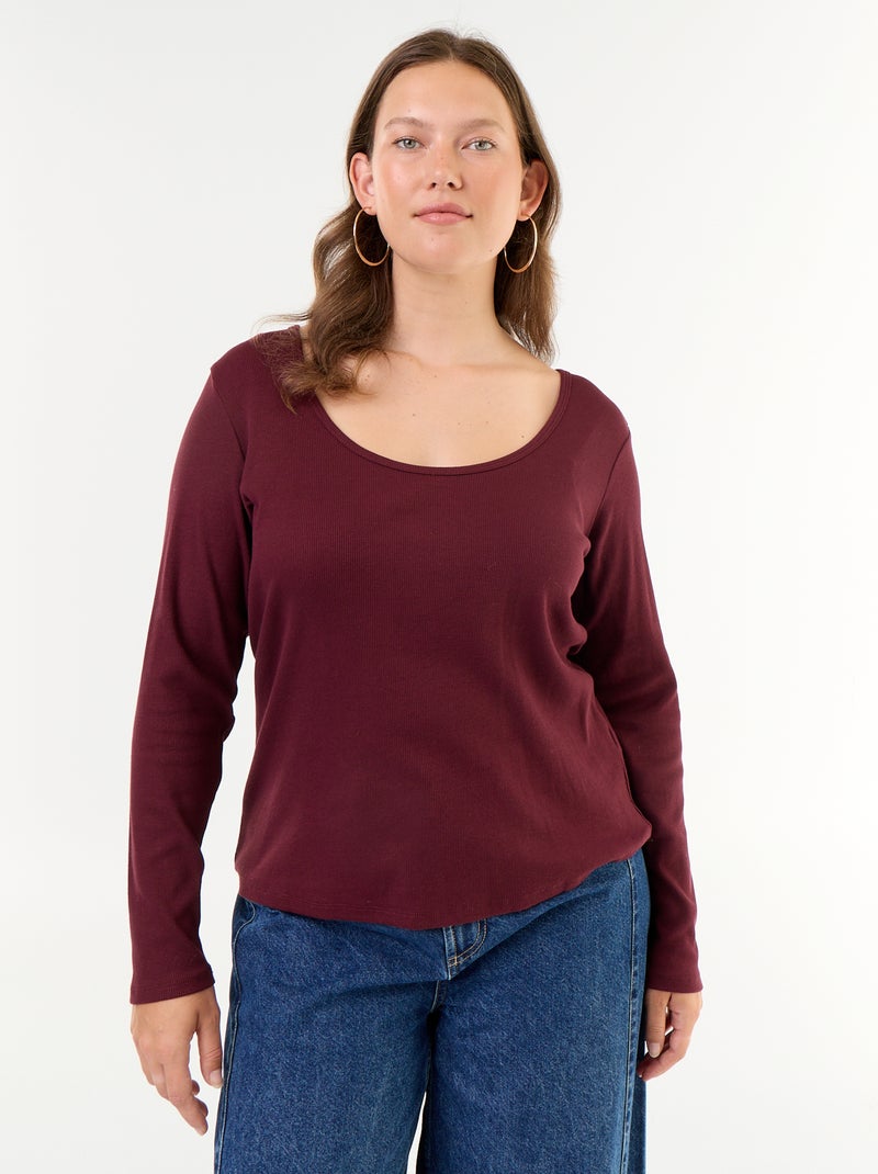 Tee-shirt basique en rib Rouge - Kiabi