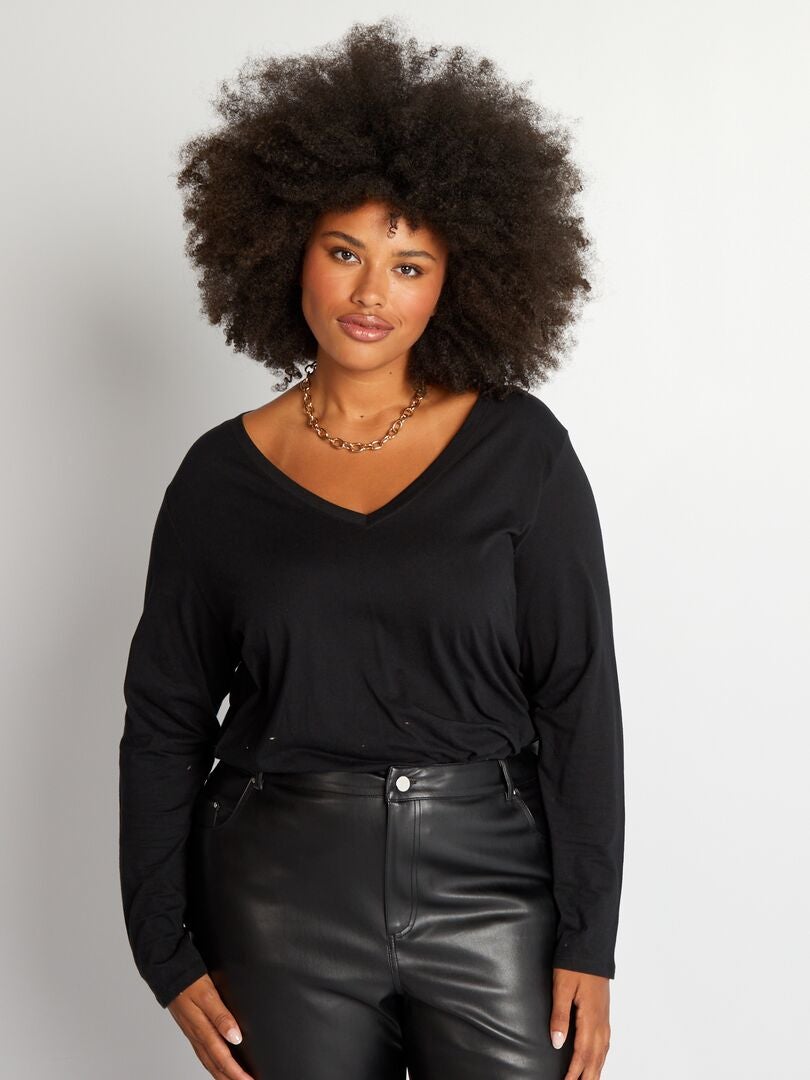 Riou T-shirt Basique à Manches Longues Pour Femme En Coton Et Lin, Col En V Avec Boutons, Couleur Unie, Chemise Décontractée Et Respirante Basique, Rouge, L