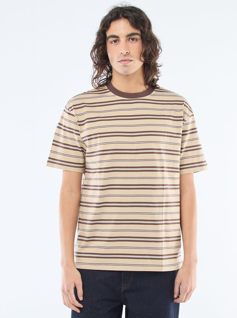 Tee-shirt basique rayé Beige - Kiabi
