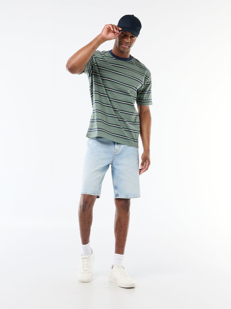 Tee-shirt basique rayé Vert - Kiabi