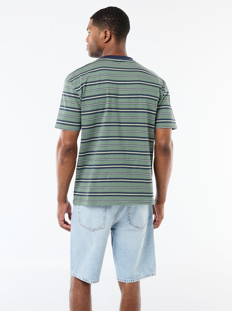 Tee-shirt basique rayé Vert - Kiabi