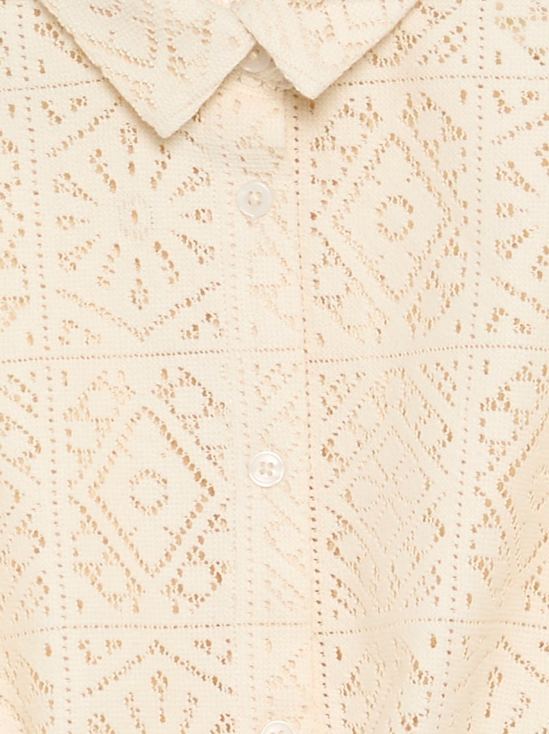 Tee-shirt chemisier en crochet ajouré Blanc - Kiabi