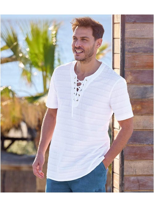 Tee-shirt Col Lacé Ibiza - ATLAS FOR MEN - Kiabi Tee-shirt Col Lacé Ibiza - ATLAS FOR MEN - Kiabi