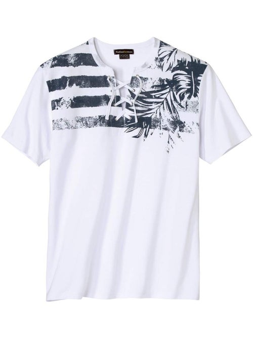 Tee-shirt Col Lacé Malibu   - ATLAS FOR MEN - Kiabi