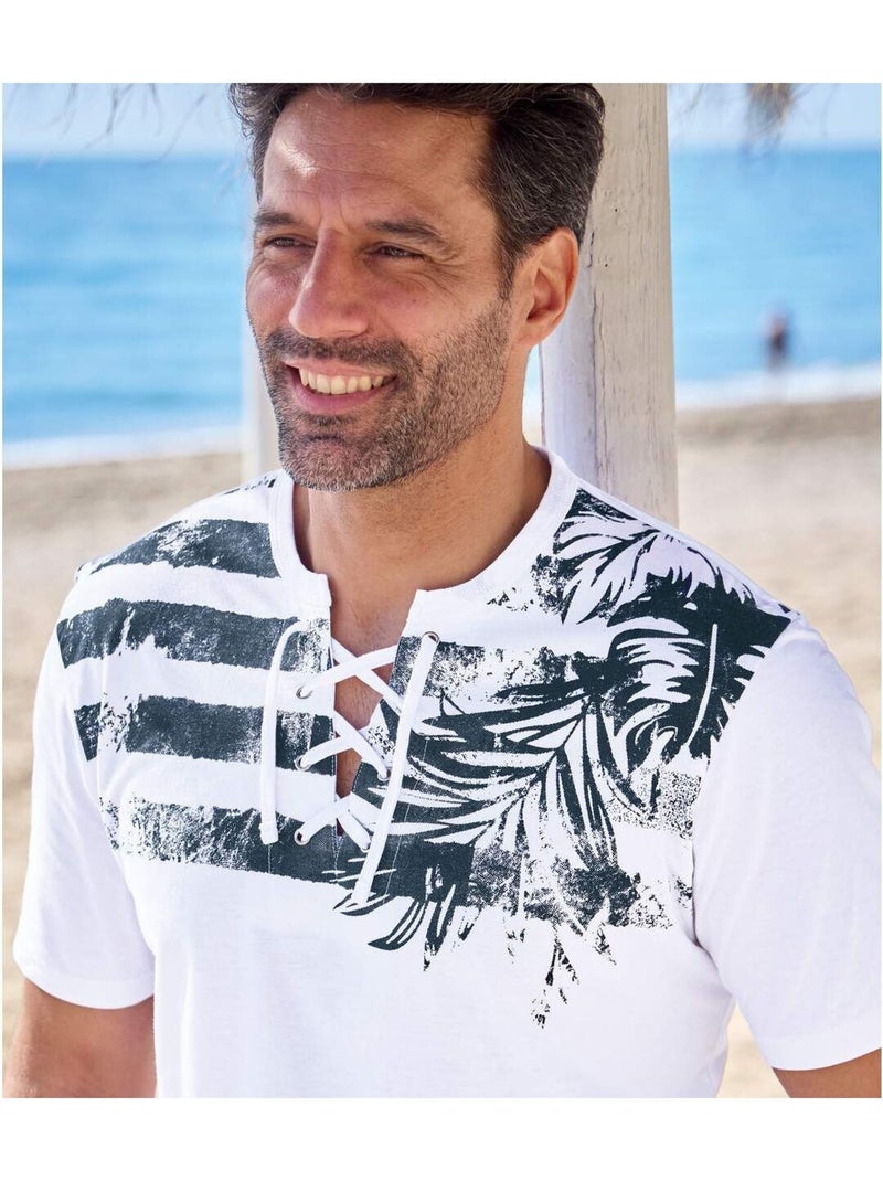 Tee-shirt Col Lacé Malibu   - ATLAS FOR MEN Blanc - Kiabi