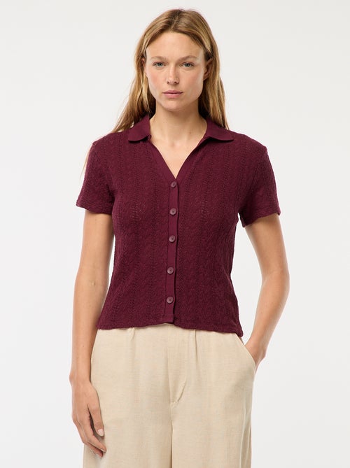 Tee-shirt col polo maille crochet - Kiabi