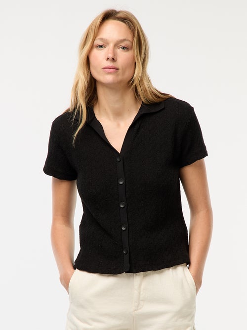 Tee-shirt col polo maille crochet - Kiabi