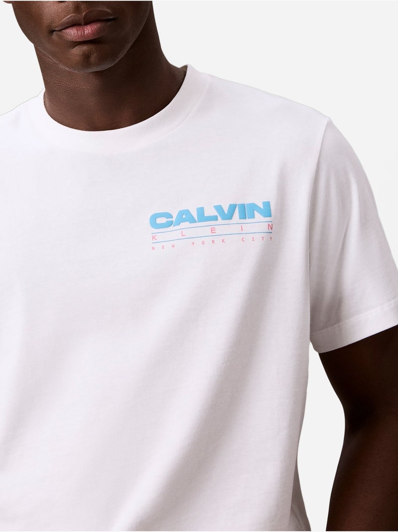 Tee Shirt col rond - Calvin Klein Blanc Bleu - Kiabi