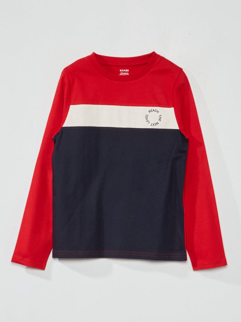 Tee-shirt color-block à manches longues Rouge - Kiabi