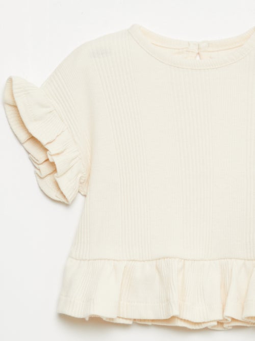 Tee-shirt côtelé avec bords volantés - Kiabi