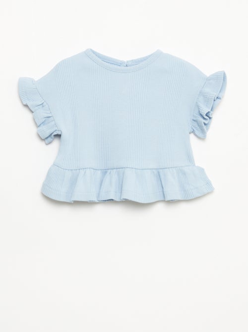 Tee-shirt côtelé avec bords volantés - Kiabi