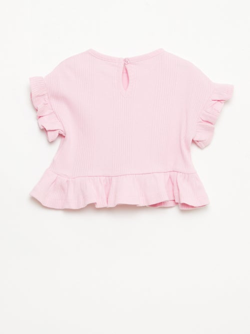 Tee-shirt côtelé avec bords volantés - Kiabi