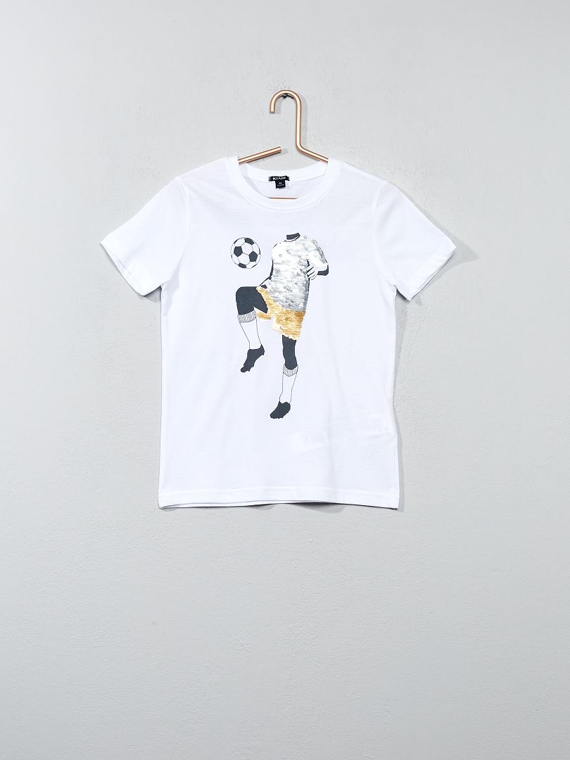 Tee-shirt coton avec sequins réversibles blanc/foot - Kiabi