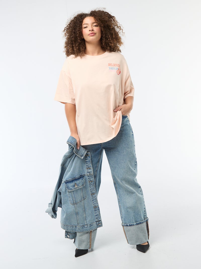 Tee-shirt coupe oversize à manches courtes Blanc - Kiabi